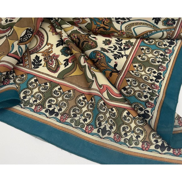 Vintage Ornate Pattern Scarf with Turquoise Border - Picture 9 of 10